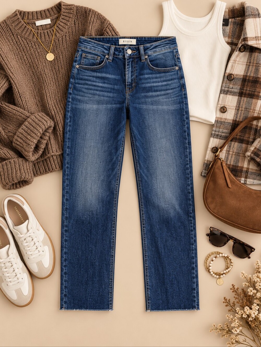 RISEN Women's Slim Barrel Jeans Ankle Dark HR Cottagecore Modern Various NEW - Picture 3 of 8
